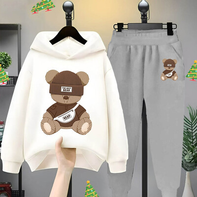 Rajzfilm Bear kapucnis pulcsi Rajzfilm Rajzfilm Rajzfilm Gyerekruházat Gyerek lányok Fiúk Pulóver pulóver szett két garnitúra