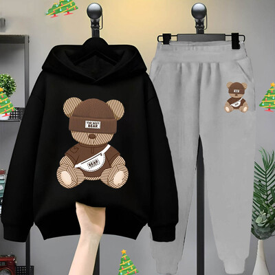 Rajzfilm Bear kapucnis pulcsi Rajzfilm Rajzfilm Rajzfilm Gyerekruházat Gyerek lányok Fiúk Pulóver pulóver szett két garnitúra