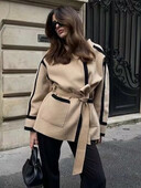 Ikdienas mežģīņu sieviešu mētelis jaciņš ar garām piedurknēm ziemas virsdrēbes Modes High Street Eleganta silta jaka Sieviešu mēteļi