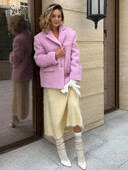 Γυναικείο ροζ μάλλινο παλτό ζιβάγκο μόδας Κομψό μακρυμάνικο παλτό με μονό στήθος 2024 Γυναικεία πανωφόρια υψηλής οδού