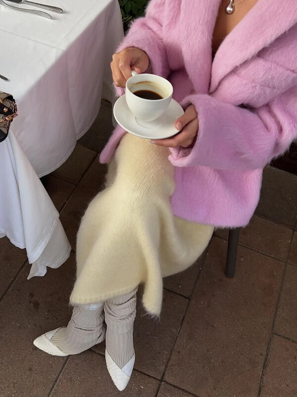 Γυναικείο ροζ μάλλινο παλτό ζιβάγκο μόδας Κομψό μακρυμάνικο παλτό με μονό στήθος 2024 Γυναικεία πανωφόρια υψηλής οδού