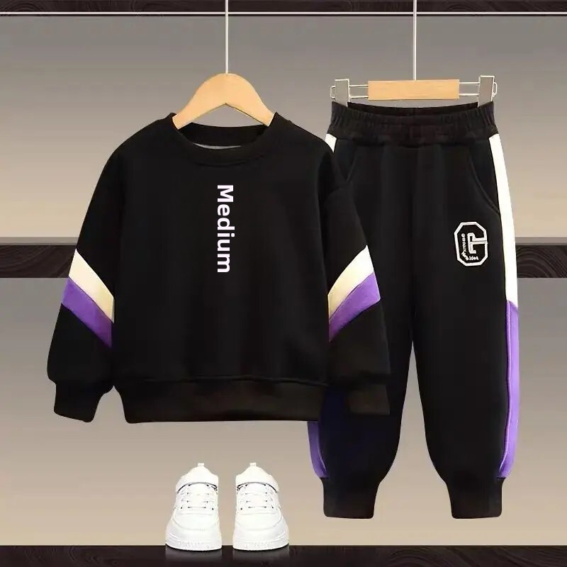 Zimsko podebljano odijelo s podstavom od flisa za dječake Trenerka Hlače 2-dijelni set Elegantna ležerna odjeća za djecu jesen/zima