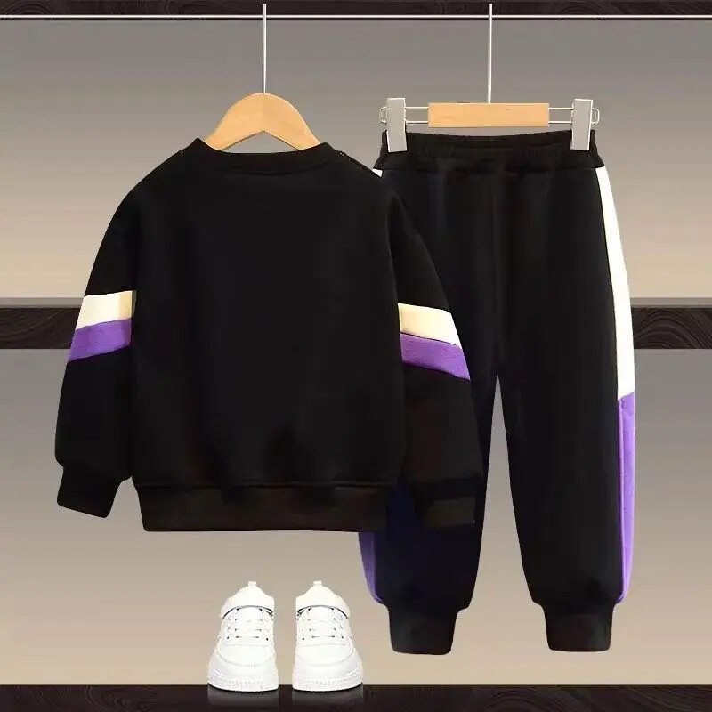 Zimsko podebljano odijelo s podstavom od flisa za dječake Trenerka Hlače 2-dijelni set Elegantna ležerna odjeća za djecu jesen/zima