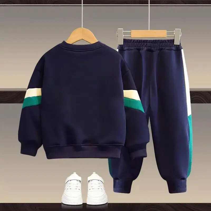Zimsko podebljano odijelo s podstavom od flisa za dječake Trenerka Hlače 2-dijelni set Elegantna ležerna odjeća za djecu jesen/zima