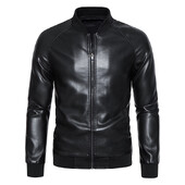 Jachete moto bomber din piele pentru bărbați Guler Baseball Express Faux PU Bicicletă pentru bărbați