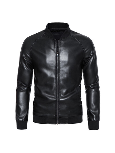 Jachete moto bomber din piele pentru bărbați Guler Baseball Express Faux PU Bicicletă pentru bărbați