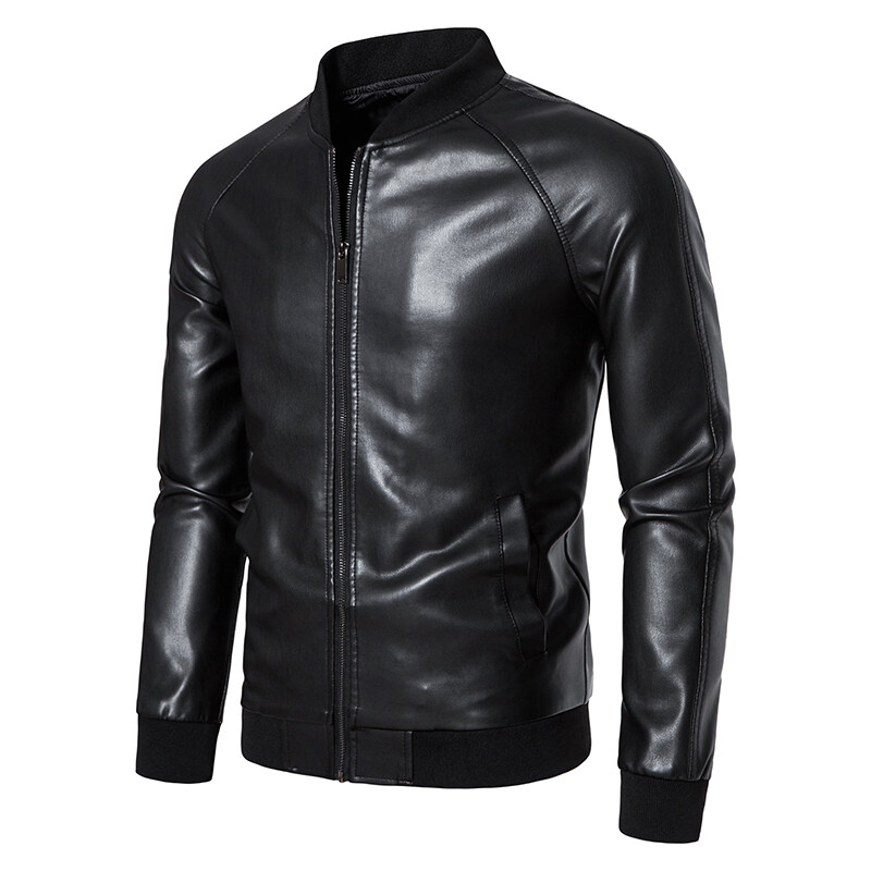 Jachete moto bomber din piele pentru bărbați Guler Baseball Express Faux PU Bicicletă pentru bărbați