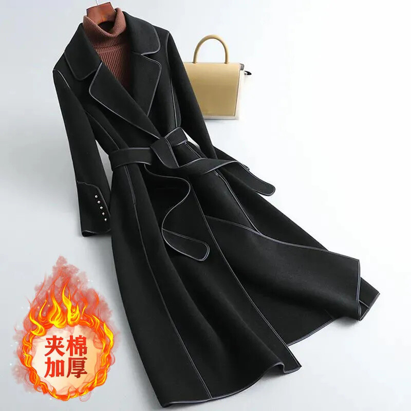 2023 Feminin Toamnă Iarnă Culoare Solidă Coreeană Subțire Palton de Lână Femei de lungime mijlocie Lână Matlasată Catifea Coat îngroșatA679