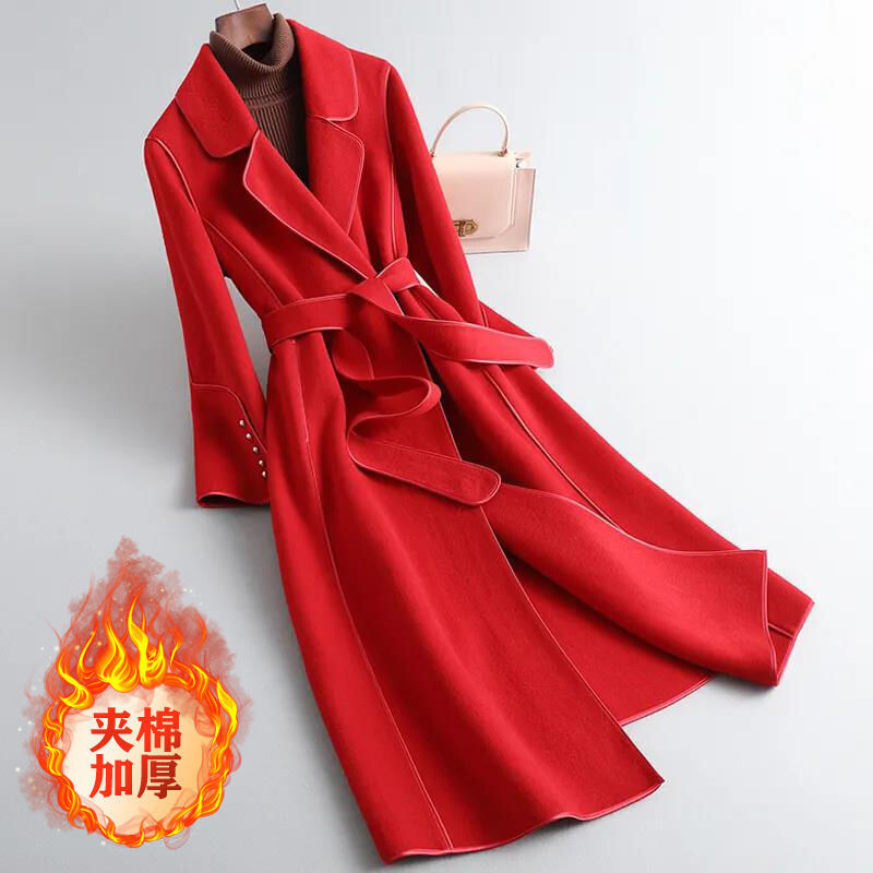 2023 Feminin Toamnă Iarnă Culoare Solidă Coreeană Subțire Palton de Lână Femei de lungime mijlocie Lână Matlasată Catifea Coat îngroșatA679