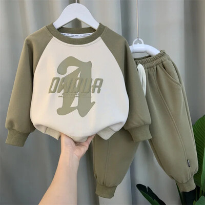 Proljeće Jesen Modno odijelo za dječake Dugi rukavi Sweatshirt koji blokira boje Ležerne hlače Dječji sportski set od 2 komada