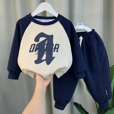 Proljeće Jesen Modno odijelo za dječake Dugi rukavi Sweatshirt koji blokira boje Ležerne hlače Dječji sportski set od 2 komada