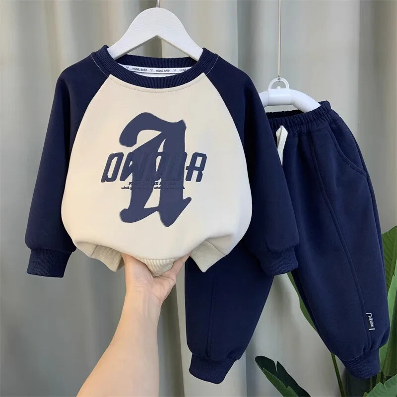 Proljeće Jesen Modno odijelo za dječake Dugi rukavi Sweatshirt koji blokira boje Ležerne hlače Dječji sportski set od 2 komada