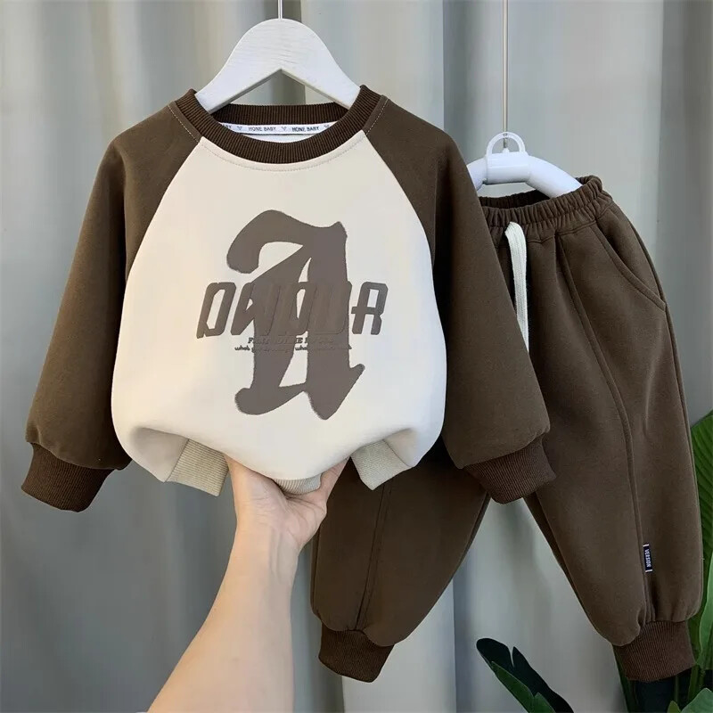 Proljeće Jesen Modno odijelo za dječake Dugi rukavi Sweatshirt koji blokira boje Ležerne hlače Dječji sportski set od 2 komada