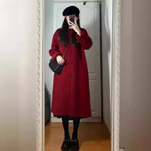 2024, stil nou, jachetă de lână coreeană pentru femei, pardesiu de lungime medie, slim fit, pentru toamnă/iarnă roșu