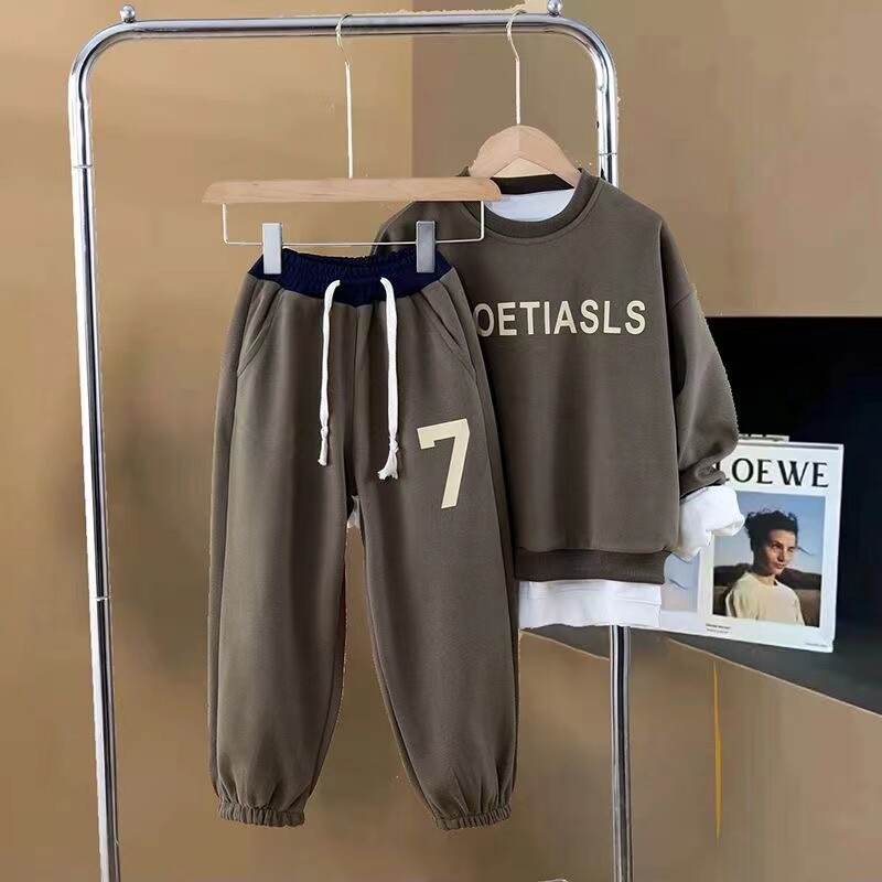 Rudens bērnu zēnu apģērbu komplekts ar burtiem apdrukāti džemperi, džemperis un bikses, 2 gab., kostīms, pusaudžu meitenes, treniņtērpi apakšā