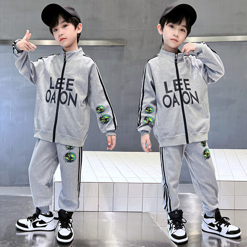 Őszi gyermek fiú ruha szett gyerek lány baseball cipzáros kabát és oldalsó csíkos nadrág 2 részes öltöny tinédzser betűs tréningruhák