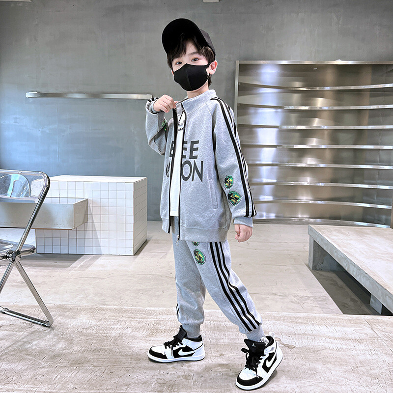 Őszi gyermek fiú ruha szett gyerek lány baseball cipzáros kabát és oldalsó csíkos nadrág 2 részes öltöny tinédzser betűs tréningruhák