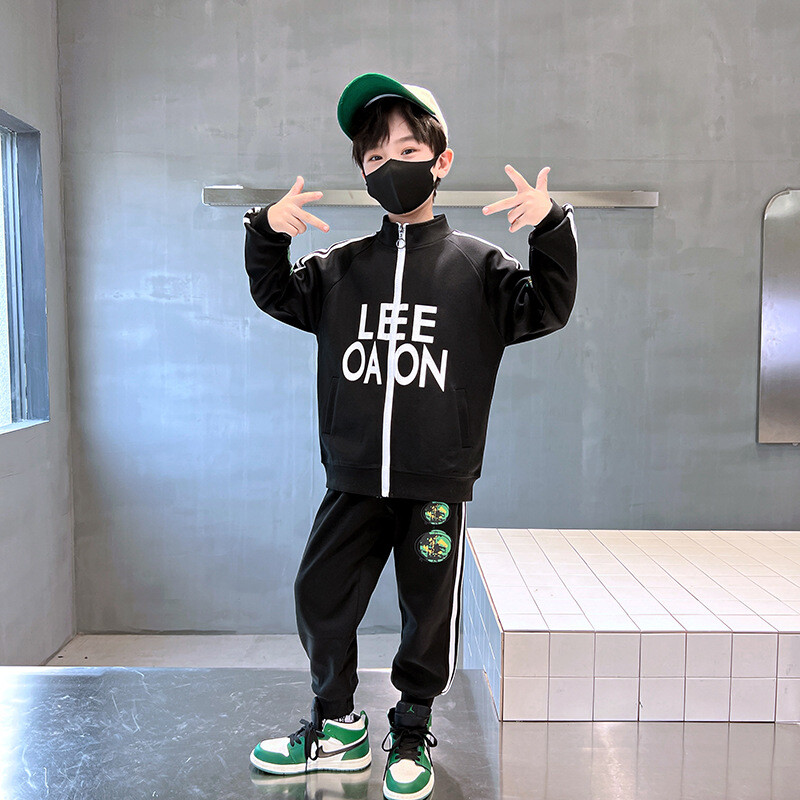 Őszi gyermek fiú ruha szett gyerek lány baseball cipzáros kabát és oldalsó csíkos nadrág 2 részes öltöny tinédzser betűs tréningruhák