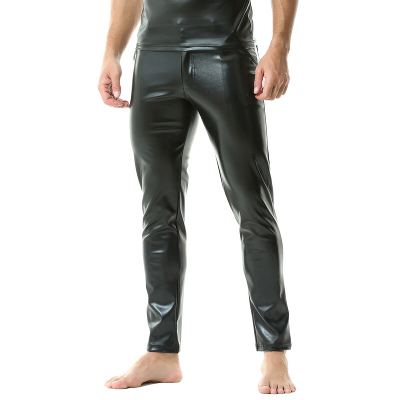 Férfi divat rock stílus PU bőr nadrág Férfi műbőr karcsú motoros nadrág Bőr nadrág motoros nadrág éjszakai klub viselet
