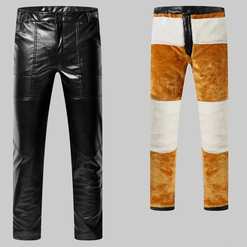 Zimske debele tople motociklističke PU kožne hlače Muške pahuljaste ležerne motociklističke umjetne kože Duge hlače otporne na vjetar, velika veličina 5XL
