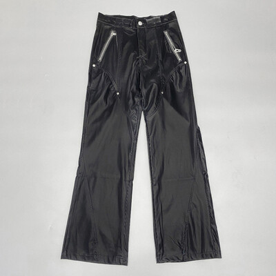 Ulične Y2K hlače Američke retro hlače od umjetne kože Muške punk hlače s dizajnom zakovica Trend široke sjajne ravne hlače visokog struka