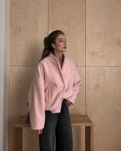 Ženska modna ružičasta široka bomber jakna s džepom Jesenska ležerna gornja odjeća s dugim rukavima s jednim kopčanjem Chic ženski kaput za van