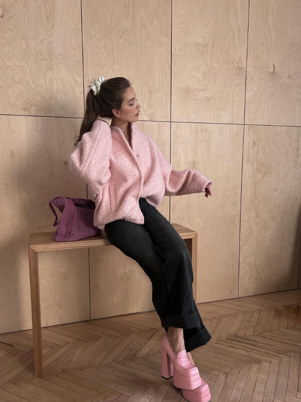 Ženska modna ružičasta široka bomber jakna s džepom Jesenska ležerna gornja odjeća s dugim rukavima s jednim kopčanjem Chic ženski kaput za van