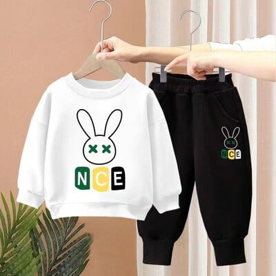 Set de haine de toamnă pentru copii, băieți, fete, hanorace imprimate cu iepure, pulover, top și pantaloni, 2 buc, costum pentru bebeluși, treninguri de modă