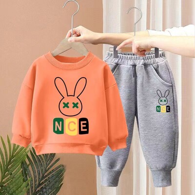 Set de haine de toamnă pentru copii, băieți, fete, hanorace imprimate cu iepure, pulover, top și pantaloni, 2 buc, costum pentru bebeluși, treninguri de modă