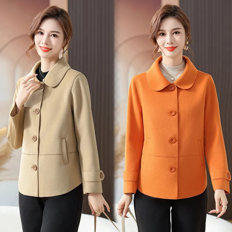 Toamnă iarnă 2023, nou, de înaltă calitate, cu două fețe, haină de lână pentru femei, scurtă, de vârstă mijlocie și în vârstă, pardesiu de lână pentru femei