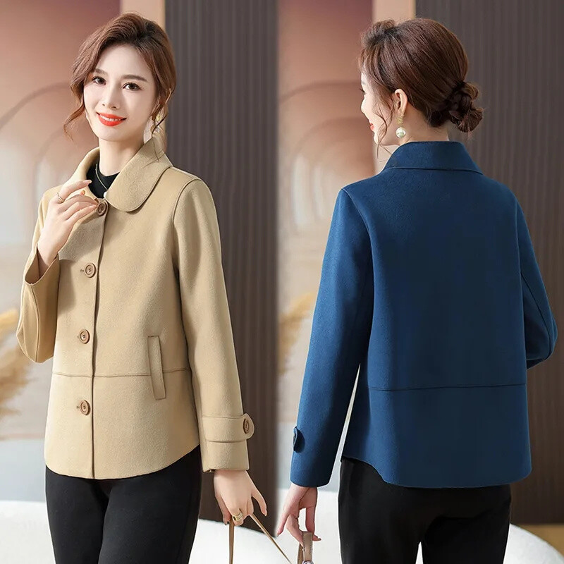 Toamnă iarnă 2023, nou, de înaltă calitate, cu două fețe, haină de lână pentru femei, scurtă, de vârstă mijlocie și în vârstă, pardesiu de lână pentru femei