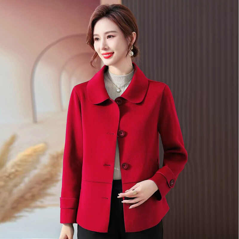 Toamnă iarnă 2023, nou, de înaltă calitate, cu două fețe, haină de lână pentru femei, scurtă, de vârstă mijlocie și în vârstă, pardesiu de lână pentru femei