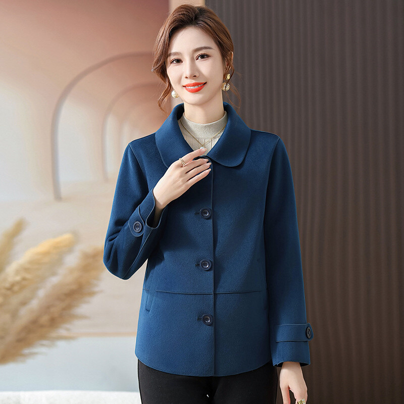 Toamnă iarnă 2023, nou, de înaltă calitate, cu două fețe, haină de lână pentru femei, scurtă, de vârstă mijlocie și în vârstă, pardesiu de lână pentru femei