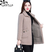 UHYTGF Jachetă de toamnă iarnă pentru mamă de vârstă mijlocie pentru femei, lână de miel, caldă, scurtă, haină de blană artificială, ocazională coreeană, 5XL, lângă mărime Outwear1847