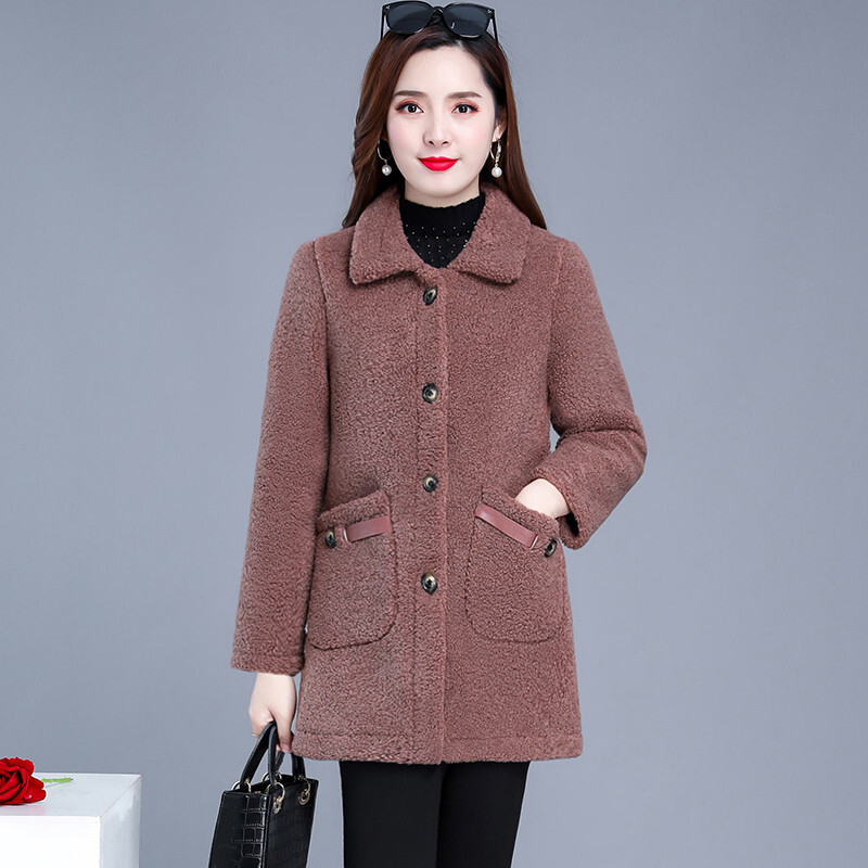 UHYTGF Jachetă de toamnă iarnă pentru mamă de vârstă mijlocie pentru femei, lână de miel, caldă, scurtă, haină de blană artificială, ocazională coreeană, 5XL, lângă mărime Outwear1847