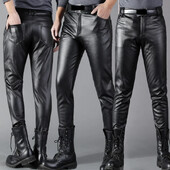 Pantaloni din piele bărbați Skinny Fit Elasti Fashion Pantaloni din piele PU Pantaloni motociclete Wet Look Stretch Faux Leather Streetwear