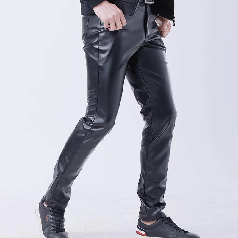 Pantaloni din piele bărbați Skinny Fit Elasti Fashion Pantaloni din piele PU Pantaloni motociclete Wet Look Stretch Faux Leather Streetwear