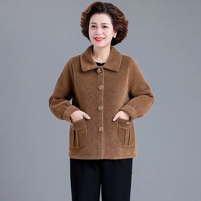 Toamnă Iarnă Jachetă de blană din lână imitație de nurcă pentru femei, ocazional, 5XL, dimensiune mare, haină scurtă de lână, cardigan îngroșat, pardesiu de lână