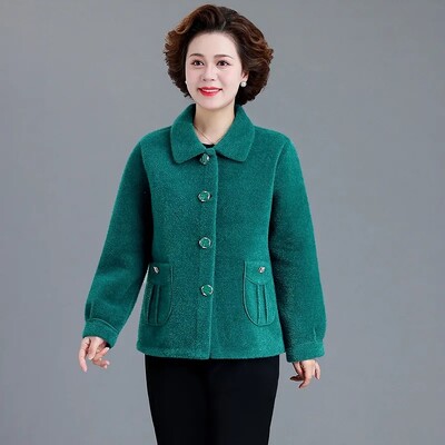 Toamnă Iarnă Jachetă de blană din lână imitație de nurcă pentru femei, ocazional, 5XL, dimensiune mare, haină scurtă de lână, cardigan îngroșat, pardesiu de lână