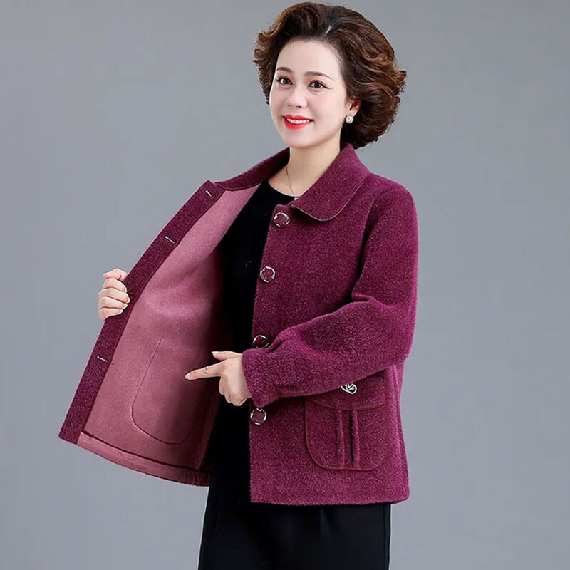 Toamnă Iarnă Jachetă de blană din lână imitație de nurcă pentru femei, ocazional, 5XL, dimensiune mare, haină scurtă de lână, cardigan îngroșat, pardesiu de lână