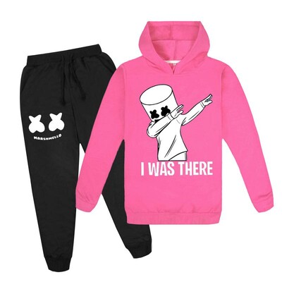 2023. gada jauns bērnu pavasaris, 2 gab. Modes Dj Marshmellow bērnu kapuces džemperi + bikšu komplekts 3-13 g. zēnu un meiteņu treniņtērpi