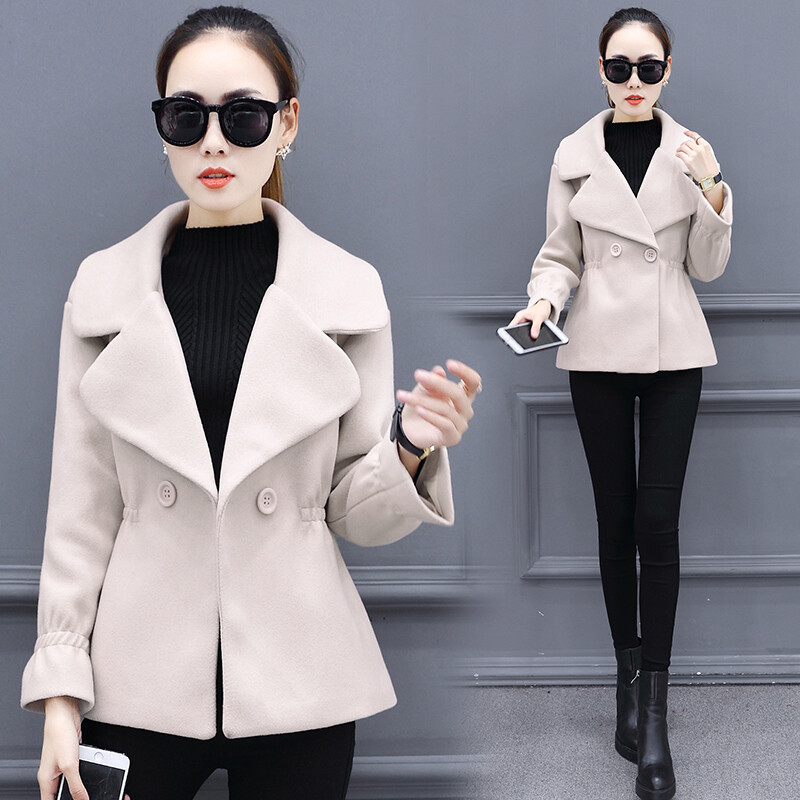 Mala ženska jakna od 150 cm Mješoviti vuneni kaput Jesen Zima Kratki vuneni kaput Korejski stil Debeli uski Crveni Gornji dijelovi Ženske majice