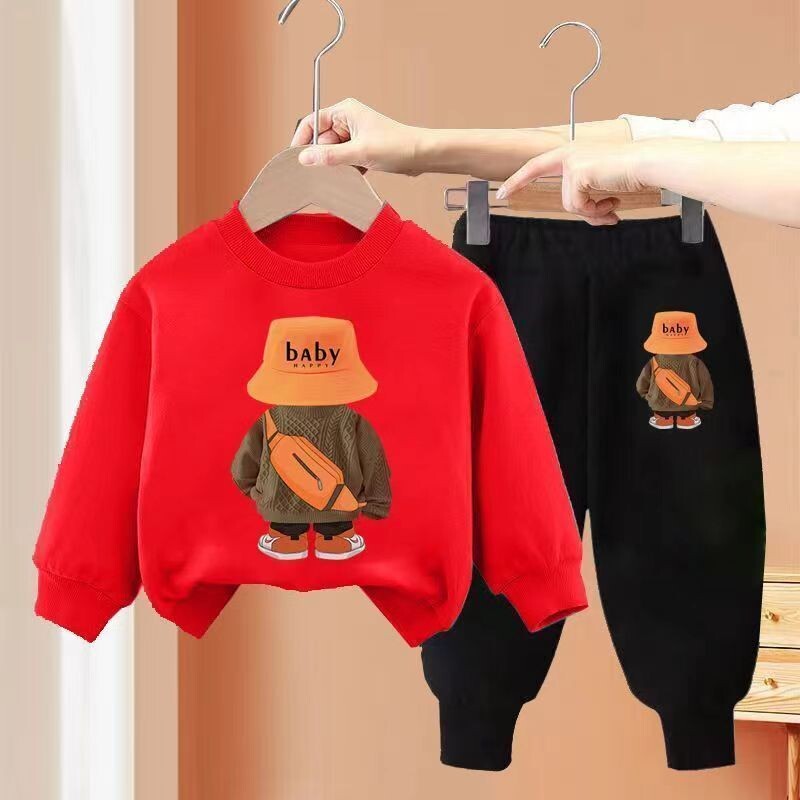 Haine copii Băieți și fete Toamnă Top cu mâneci lungi și pantaloni Seturi 2 bucăți Copii Băieți și fete Trening urs cu imprimeu ținută sport