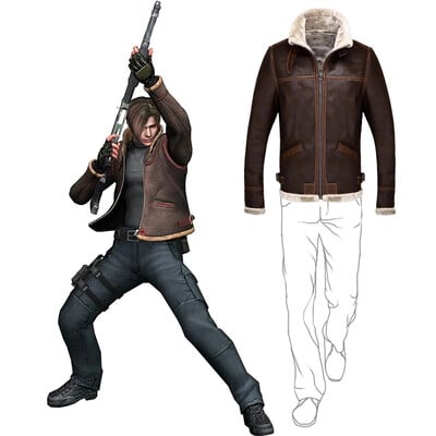 Biohazard Resident 4 Leon S Kennedy Evil Costume Δερμάτινο παλτό Μπουφάν Cosplay PU Faur Μπουφάν Μακρυμάνικο Χειμερινό Ανδρικά Ενδύματα Αγόρι