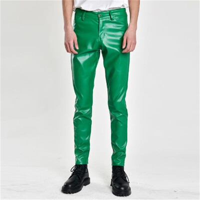 Fashion Pu Δερμάτινο Παντελόνι Party & Dance Παντελόνι Λεπτό Ανοιξιάτικο Καλοκαιρινό Slim Pantalones Dress Up Ανδρικό δερμάτινο παντελόνι Skinny Fit Elastic