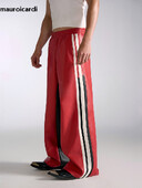 Mauroicardi Άνοιξη Φθινόπωρο Long Loose Casual φαρδύ χρώμα μπλοκ Pu δερμάτινο παντελόνι Ανδρικό παντελόνι ελαστικό φαρδύ πόδι στη μέση Streetwear