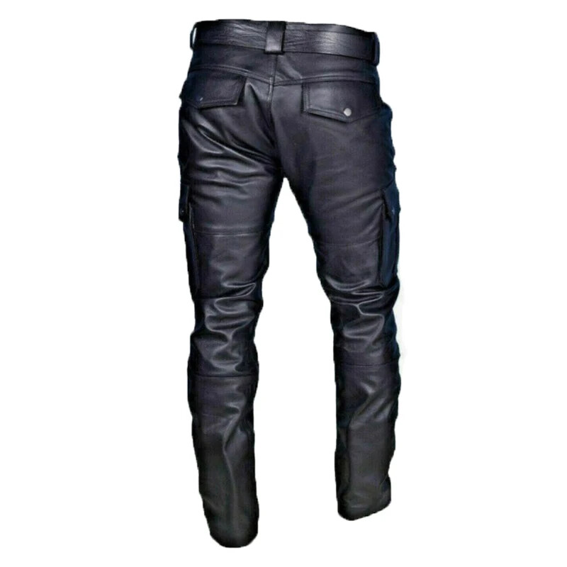 Rudens un ziemas karsti Pārdodu Modes Vienkrāsainas Vīriešu Bikses Punk Vintage Slim Fit Sānu kabatas Mākslīgās ādas bikses