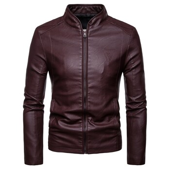 Мъжко есенно тънко яке от изкуствена кожа Мотоциклетно Winproof Cool Solid Colors Classic Biker Кожено яке Авиатор Motor Spring Coat