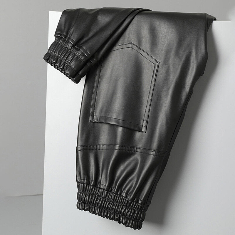 Ανδρικό δερμάτινο παντελόνι Ανώτερης ποιότητας ελαστικό παντελόνι μέσης Jogger PU δερμάτινο παντελόνι Biker's παντελόνι αδιάβροχο