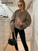 Női alkalmi meleg gyapjú vágott kabát divatos V-nyakú, hosszú ujjú felsőruházat őszi tél női High Street rövid kardigán dzseki